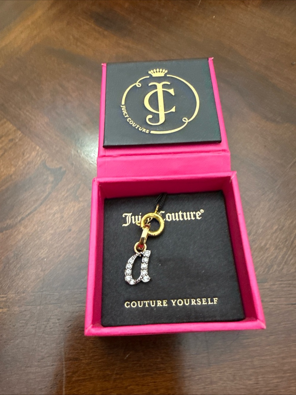 Juicy Couture Gold-Tone Crystal Letter “A” Charm with Pink Box. NIB
(#1620)